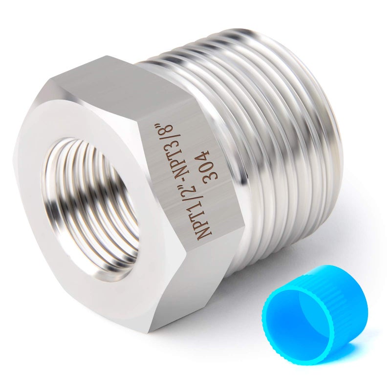 TAISHER 2PCS Forging of 304 Stainless Steel Reducer Hex Bushing, 1/2" Male NPT to 3/8" Female NPT, Reducing Forging Pipe Adapter Fitting - Image 2
